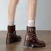 Vintage Women Ankle Boots British Style Belt Buckle Shoes Autumn Winter Short Booties  De Mujer