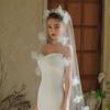 Flower Beaded Veil Wedding Veil Bridal Shower Headwear Photoshooting Accessory