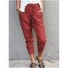 Women's Summer Solid Color Simple Casual Tie Pants Mid Waist Commuter Slim Nine Minute Pants