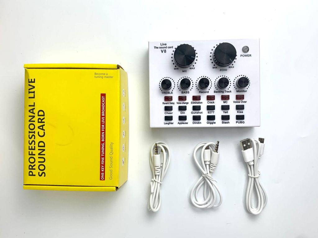 BM800 Condenser Microphone Set with V8 Sound Card, Boom Arm, and USB for Live Streaming and Mobile Use.
