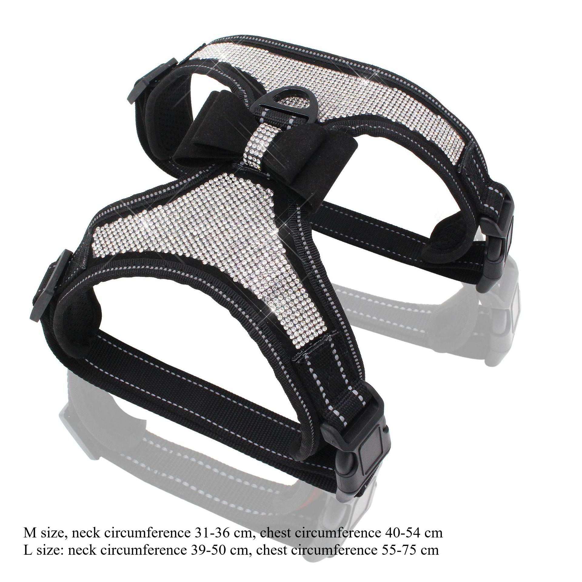 

Popular Rhinestone Pet Chest Strap Punch Dog Chest Strap Reflective Nylon Strap Dog Leash M чёрный