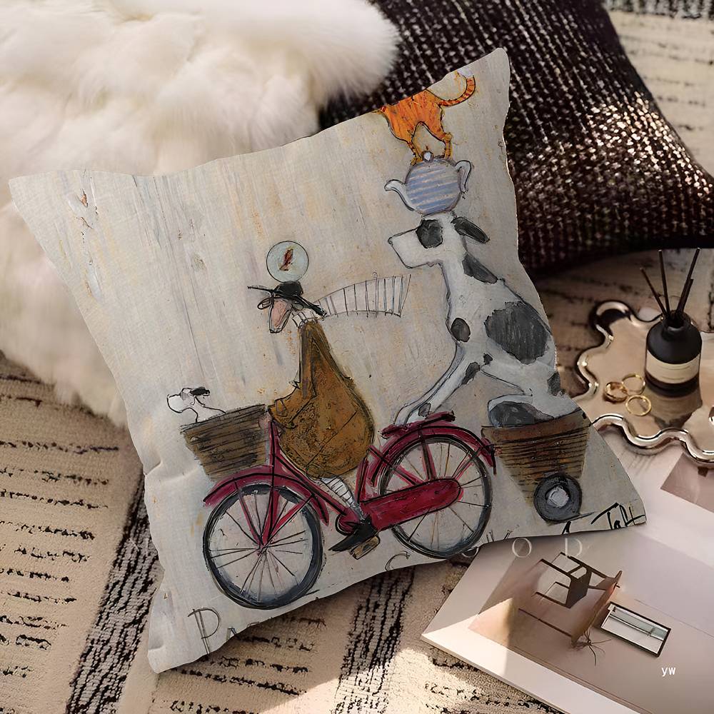 Sam Toft Konst Abstrakt Landskap Kärlek Hundar Kuddfodral Tecknad Gåva Kuddöverdrag Sovrum Hem Soffa Stol Sits Dekor Kuddvar