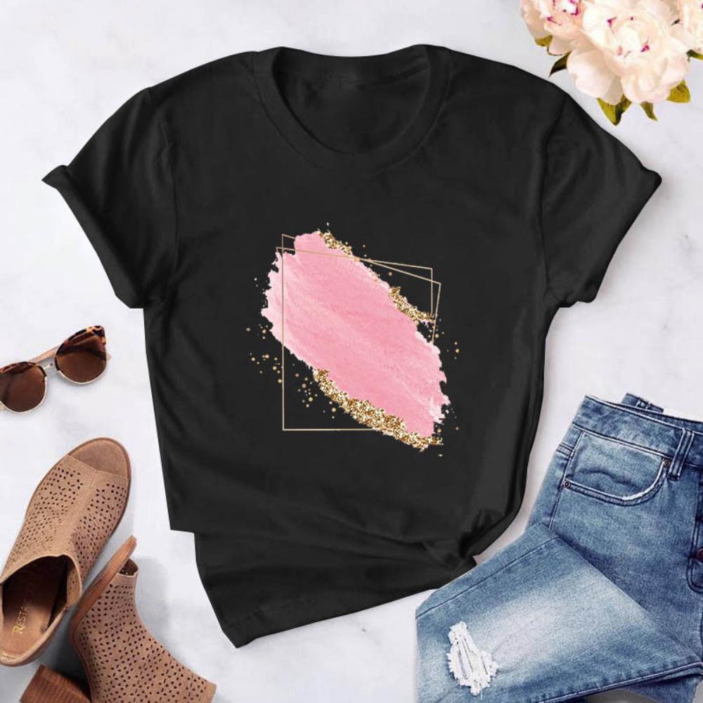 

Pink Heart Watercolor Tshirt Men Women Unisex Tops Black White Couple Tshirt Durable Plussize Casual Tshirt Daily Streetwear S