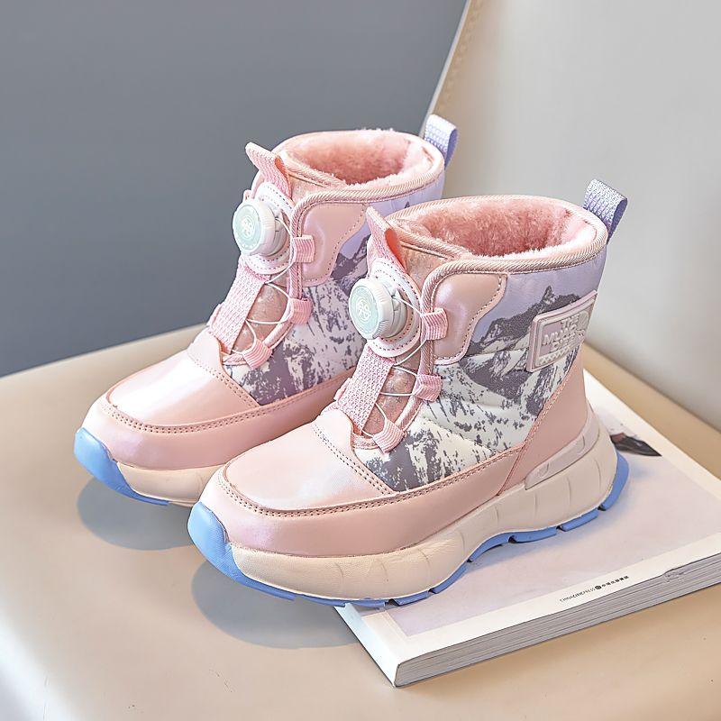 

Детские зимние ботинки Новые зимние детские утепленные ботинки из бархата и хлопка Средние и большие детские высокие ботинки из хлопка 33 розовый