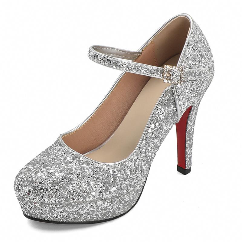 

Роскошные туфли на высоком каблуке с пайетками, женские туфли-лодочки на платформе, красные, золотые, серебристые, на каблуке, для вечеринки, офиса, свадьбы, обувь для невесты, женские ZOGEER 38 серебряный