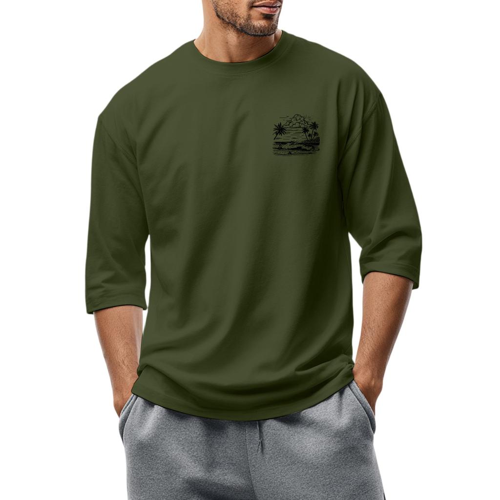 Herren-T-Shirt mit Rundhalsausschnitt, Dreiviertelärmeln, lässiges modisches Oberteil