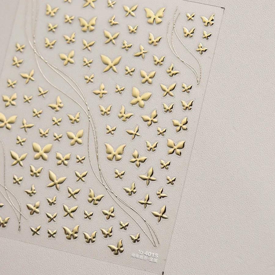 Gradient White Pink Butterfly Flower Shiny Stars Chic Spring Petal 5D Soft Adhesive Nail Art Stickers Decorations Manicure Decal