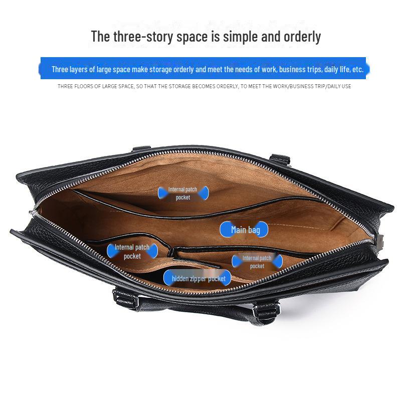 Men's Large Capacity Leather Business Briefcase: Waterproof & Fashionable Handbag
