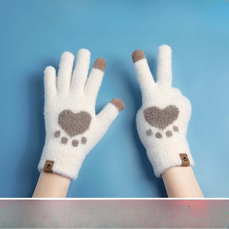 Women's Autumn and Winter Plush Knitted Gloves for Warmth and Cold Plus Velvet Imitation Mink Fur Cartoon Cute Touch Screen Fashion