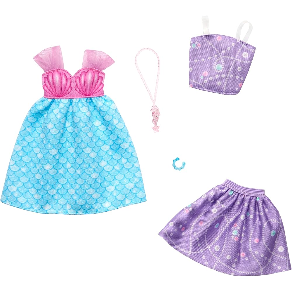 

Barbie Fashion 2-Pack Pastel Color Dresses and Outfits Doll Clothes and Accessories Set for Ages 3 and Up Purple