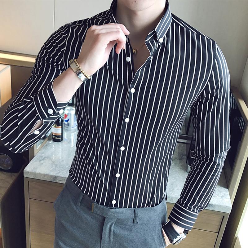 Neu Langarm Gestreiften Shirts Für Männer Business Casual Formale Bluse