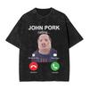 Vintage Washed Tshirt John Pork Holding Niche Ai Baby Funny Halloween Motion Meme Cotton Tshirts Trending Tshirt For Man
