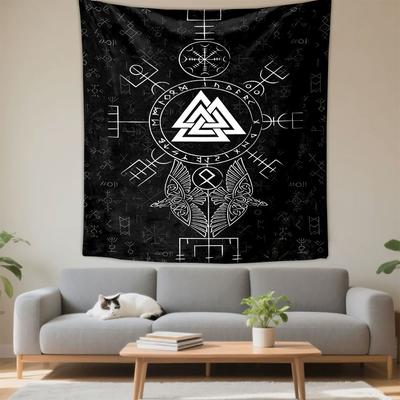Wikinger-Symbol mit Runen und nordischem Muster, Wandteppich, Dekorative Wandbehang, Haus Schlafzimmer Wohnzimmer Dekoration