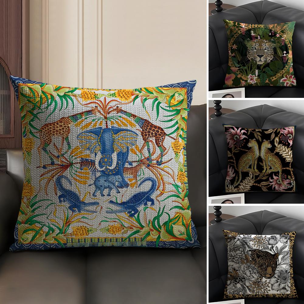 Animals Classical Cushion Cover Natural Linen Organic Fabric DoubleSided Printing Sofa Home Decor Gift Pillow Case