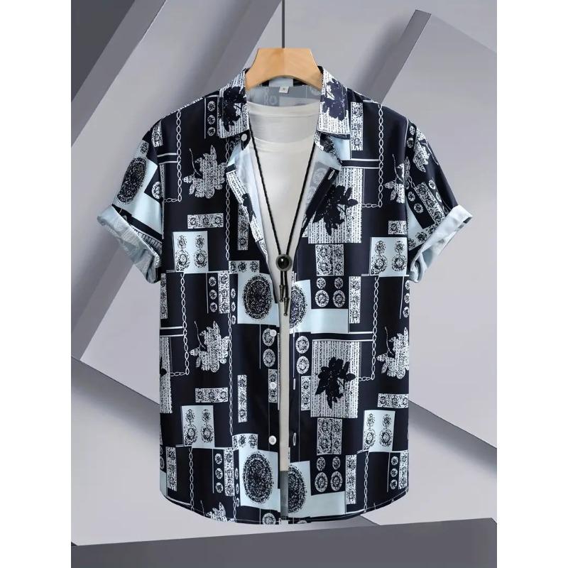 Palmshadow Herrenhemd 3D-Druck Camisa Ärmelhemd Atmungsaktiv Business Urlaub Alltag Outdoor Kurzarmhemd
