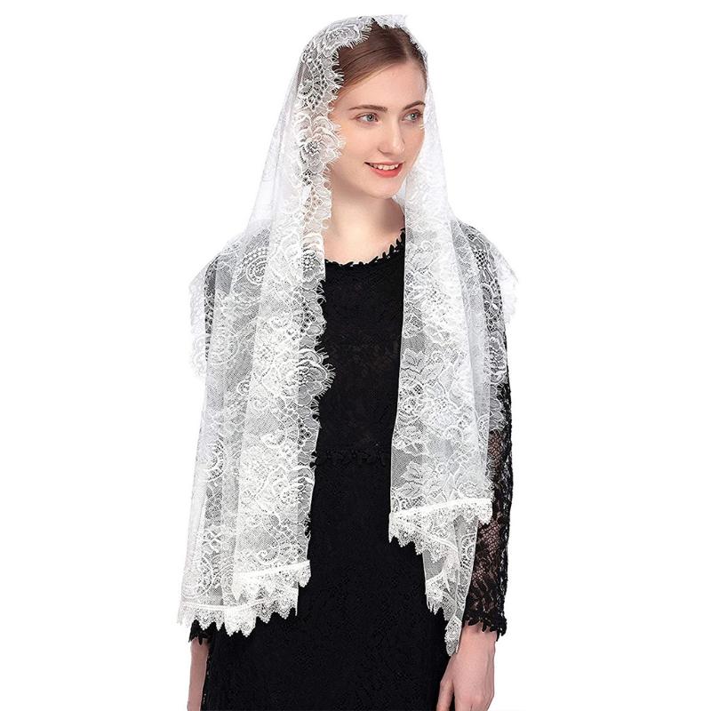 Lace Shawl Mantilla Veil Lightweight Tassel Scarf Fashion Floral Shawls and Wraps for Women Latin Mass Veil for Bride