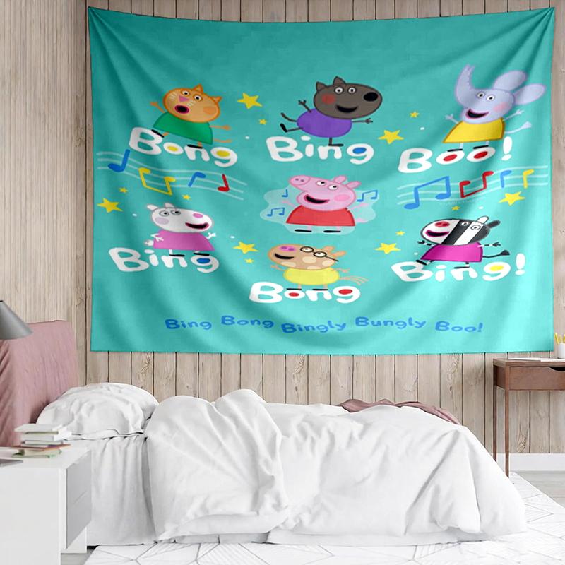 Peppa Pig Print Tapestry, Backdrop, Easy Setup, Ideal for Bedroom, Office & Living Room, with Aesthetic Wall Hanging Decor.