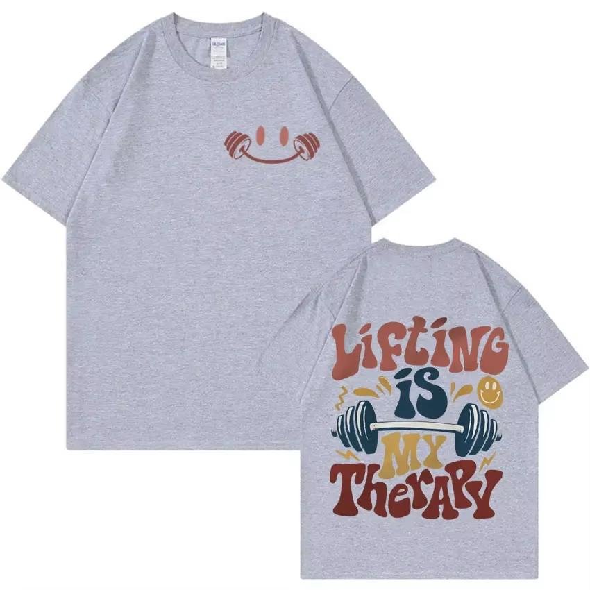 Funny Muscle Mommy Gym T-shirt Lifting Is My Therapy Aesthetic Graphic T Shirts Men Women's Casual 100% Cotton Oversized T Shirt