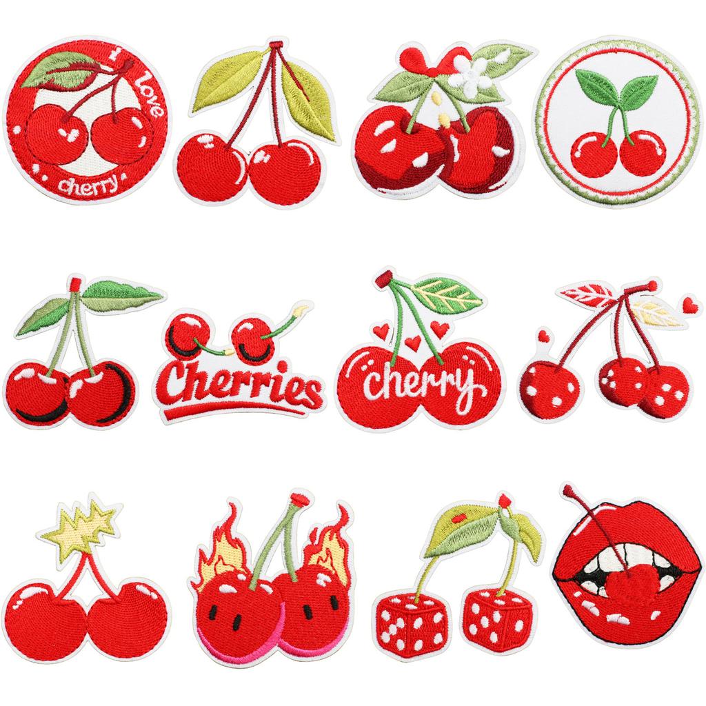 New Fruit Embroidery Cloth Sticker, Clothes Bag Decoration Patch Sticker, Cherry Small Mouth Computer Embroidery Stamp, Ironing