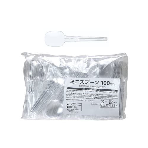 Strix Design Disposable Mini Spoons, Made In Japan, Commercial Use, 100 Pieces, 10cm Clear, Mini-Size Plastic Spoons, Perfect for Tastings and Dessert
