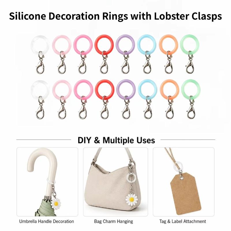 Silicone Umbrella Handle Rings Waterproof Long-Lasting 5/10 Pcs with Lobster Clasp for Daily Office Commuting Use