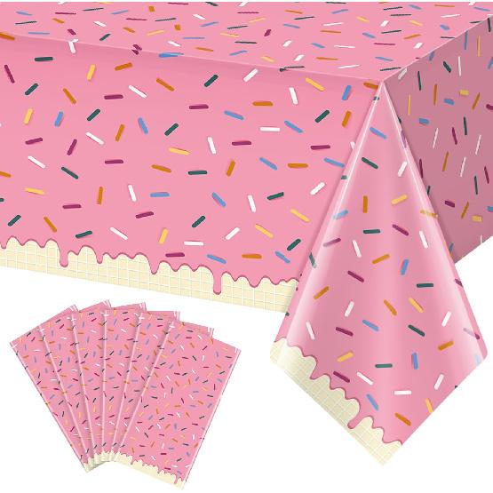 3Pcs Sprinkle Donut Tablecloth, Pink Ice Cream Table Cloth Disposable Plastic Rectangle Table Covers for Baby Girl Sweet One Birthday Donut Grow Up