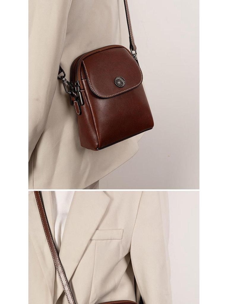 2025 New Genuine Leather Vertical Crossbody Bag for Women - Versatile, Multi-Layer, Fashionable, High-End Phone Bag