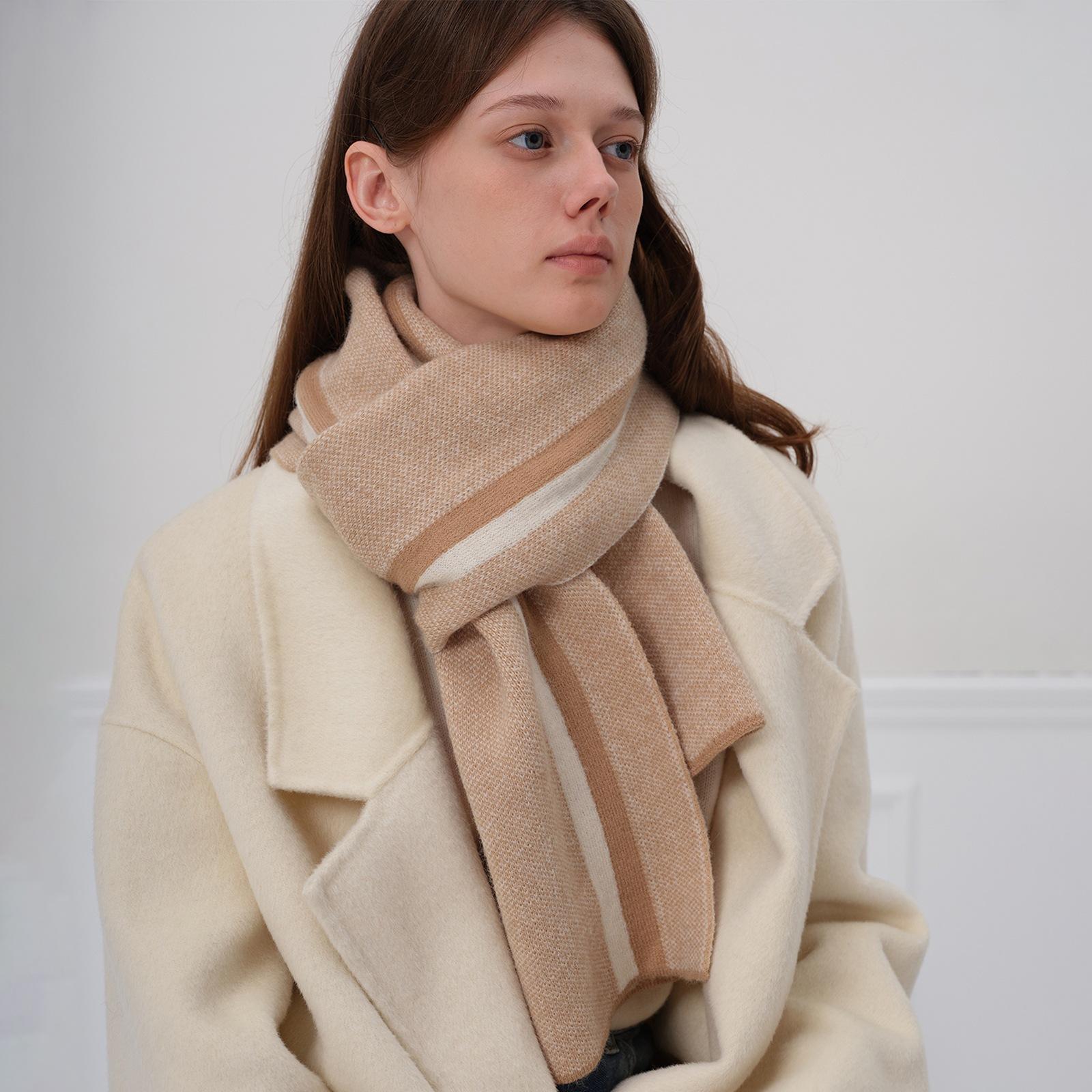 

New Thickened Warm Shawl Arctic Fleece Three-Color Checkered Knitted Scarf Women s Autumn and Winter