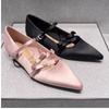 2025 Spring New French Flat Bottom Pointed Head Satin Women's Shoes Gentle Temperament Bow Buckle Belt Mary Jane Single Shoes