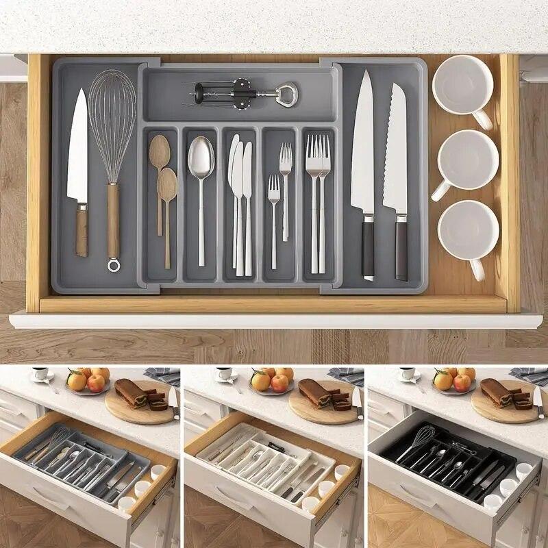 Lifewit Range Couverts Extensible - Organiseur Tiroir Cuisine 9 Compartiments, Noir