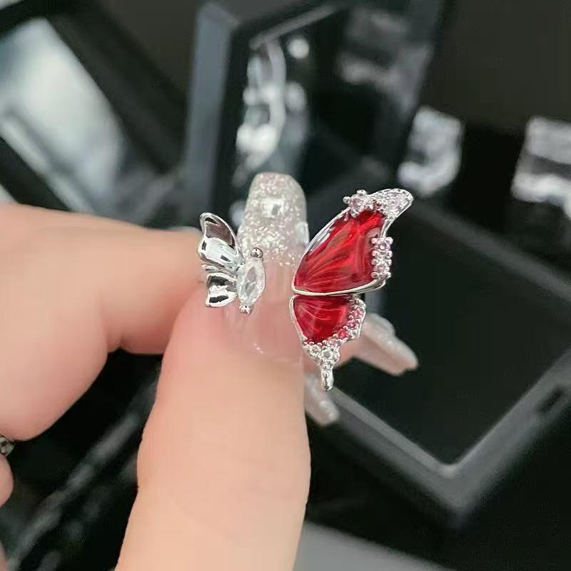 Elegant Butterfly Enamel Zircon Ring: Adjustable, High-End Design with Luxurious Feel Adjustable Open