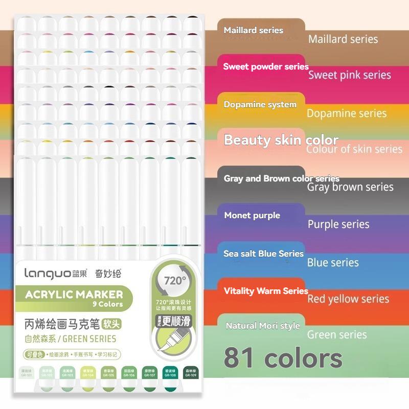 81 Colors Brush Tip Acrylic Markers Set, Assorted Colors, Perfect for Art and Craft Supplies Wood Stone Canvas Glass