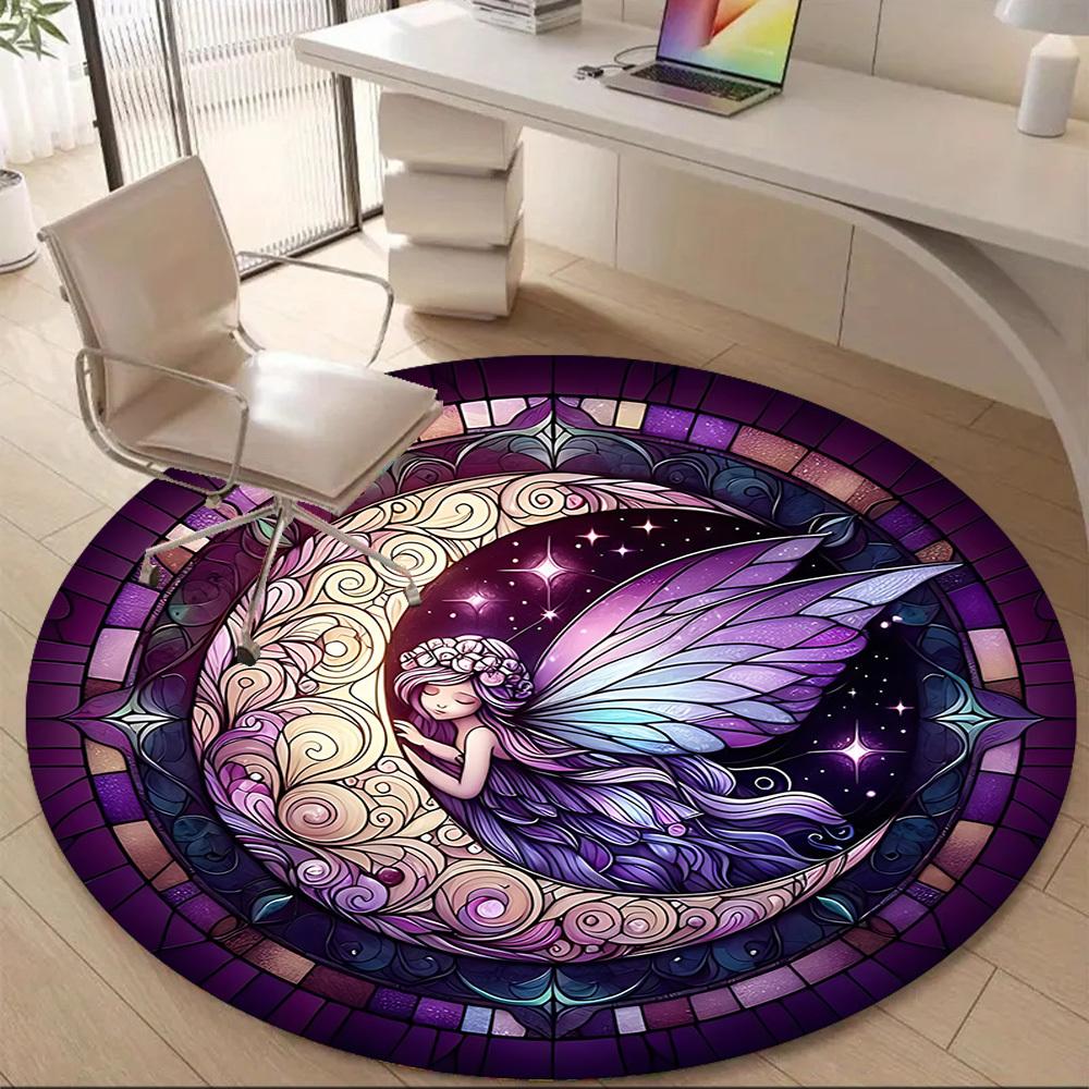 1PC Fairy Moon Office Round Area Rug, Indoor Mat Suitable ForOffice, Under Office Chairs Bedroom Living Room Home Decor, Room Deco, D033