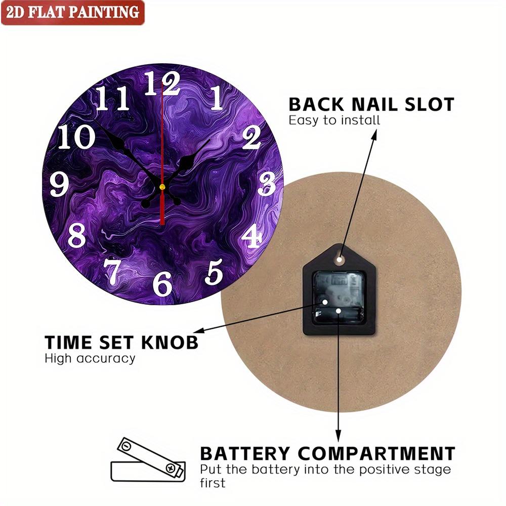 Purple Swirl Wall Clock. Silent modern decor for home or office.