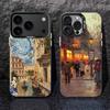 Peinture à l'huile Rétro Automne Pour iPhone 17,16,15,14,13,12,11,Pro,MAX,Plus Noir Anti-Choc Bonbon Mat