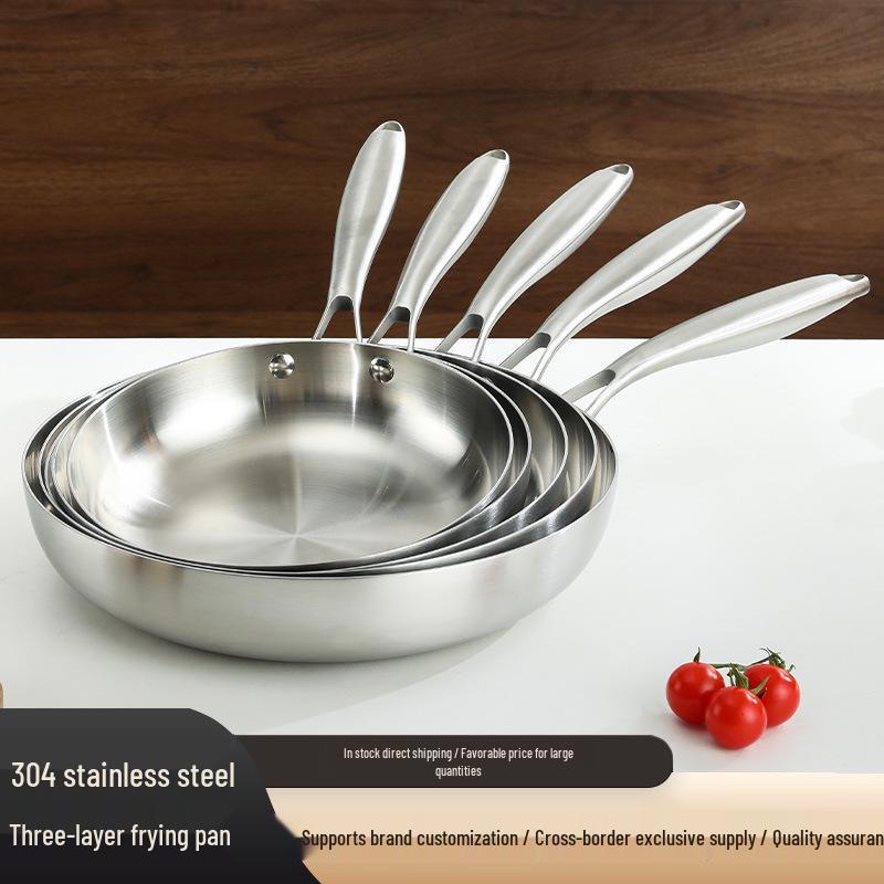 304 Stainless Steel Non-Stick Wok Frying Pan for Pan-Frying Steak, Three-Layer Steel