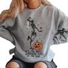 Unisex Halloween Skull Pumpkin Print Oversized Sweatshirt - Long Sleeve
