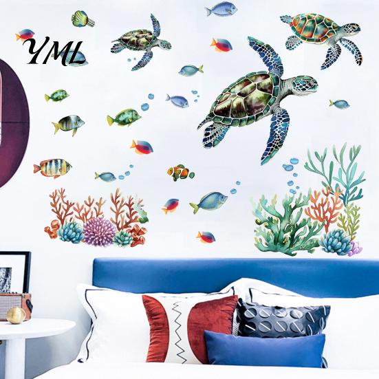 DIY Ocean Scene Wall Art Glow In The Dark Stickers, Luminous Sea Turtles Tropical Fish Coral Creative Nursery Decorations Reefs Decals, Waterproof PVC