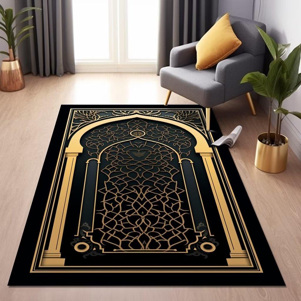 Islam Living Room Carpet Blue Luxury Decoration Home Rugs for Bedroom Soft Fluffy Flannel Carpet Anti-slip Large Area Pray Mat
