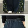 Plus Size Spring Autumn Women Casual Loose Jeans High Waist Floral Print Drawstring Patchwork Baggy Denim Pants Vintage Straight Wide Leg Jeans