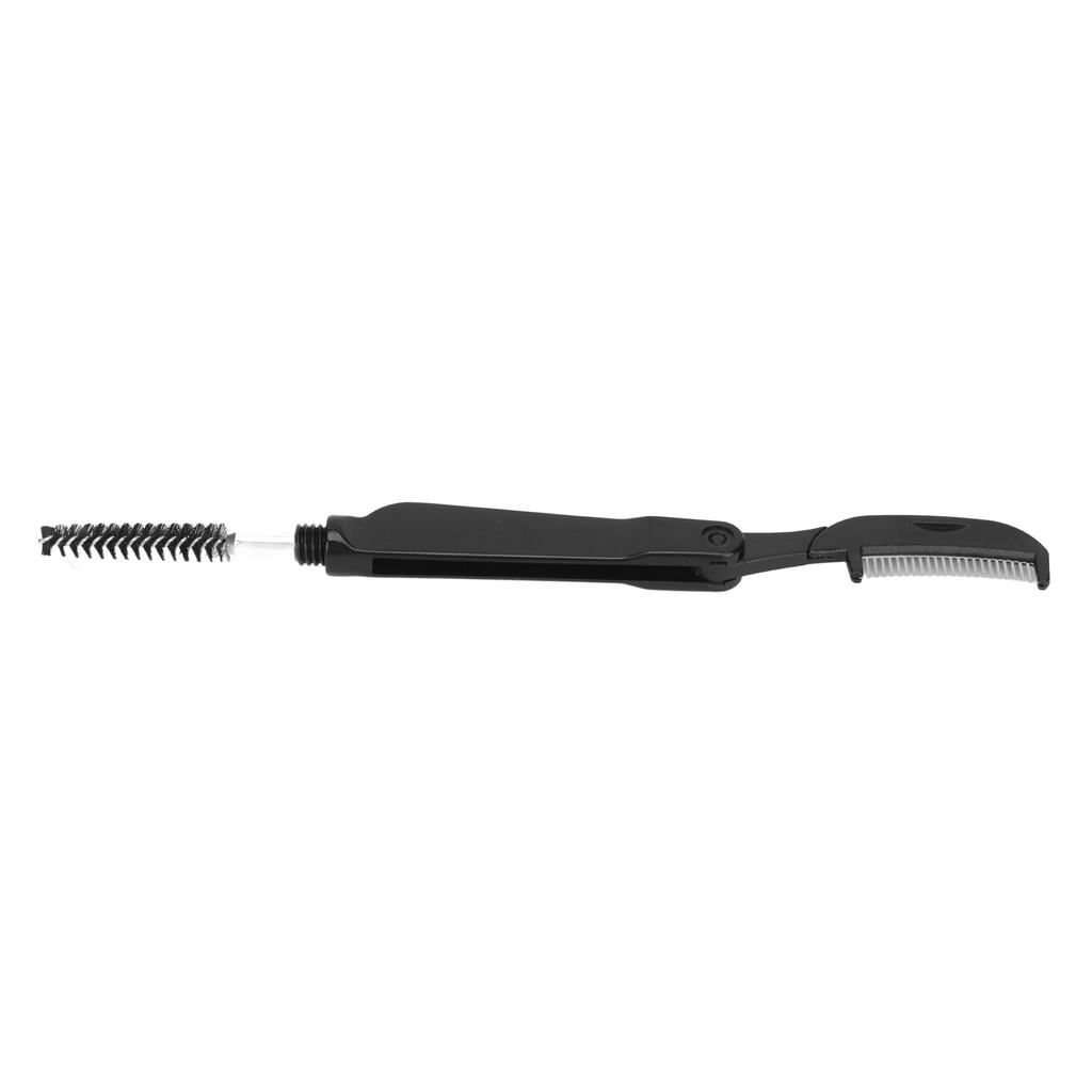 2 in 1 Eyelash Teeth Comb Stainless Steel Dual Heads Foldable Grooming Teeth Eyebrow Brush for Makeup Black
