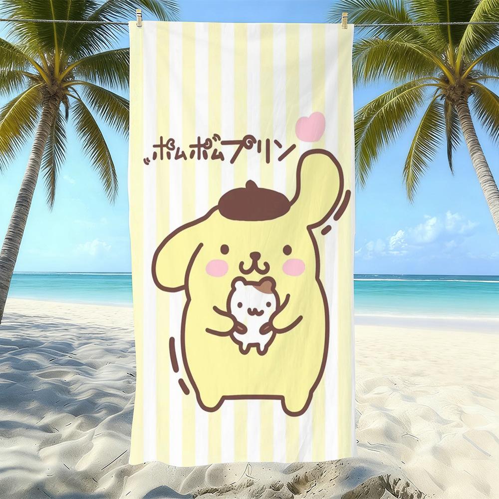 Cute Puppy Cartoon Print Microfiber Beach Towel Water Absorbent Quick Dry Bath Towel For Vacation