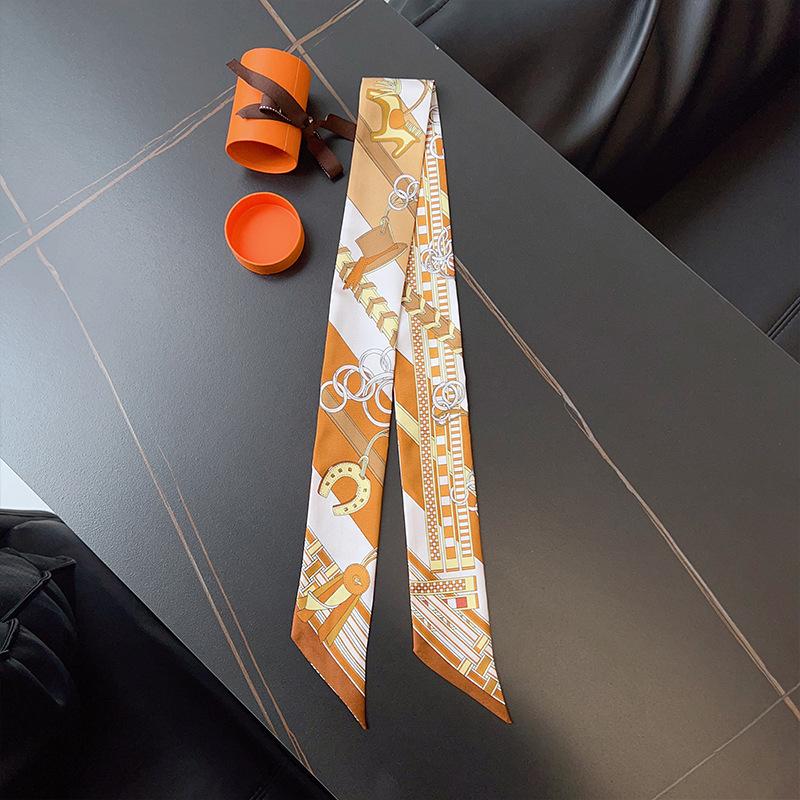 New ins wind reins small silk scarf decorative printing wrapping bag handle slender silk DIY handmade headband