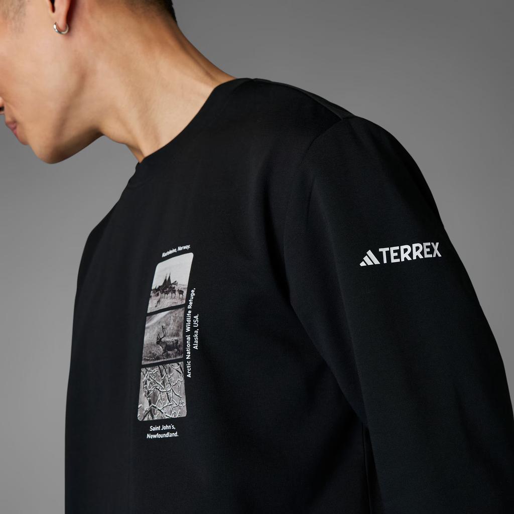 Adidas X Koszulka z długim rękawem z nadrukiem marki National Geographic, wygodna, unisex, czarna IX5613