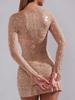 Ohpolly Luxurious Nude Rhinestone Sequin Mini Evening Dress