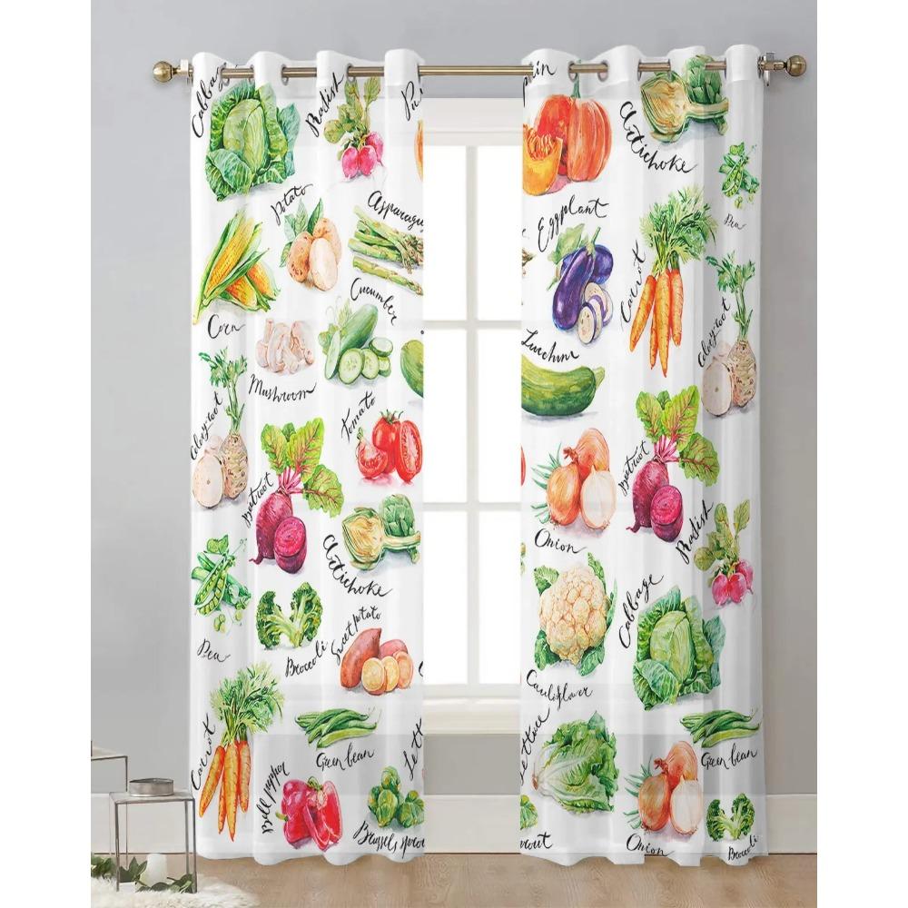 Watercolor Vegetable Texture Sheer Curtains for Bedroom Living Room Decoration Window Curtain Kitchen Tulle Voile Organza Drapes
