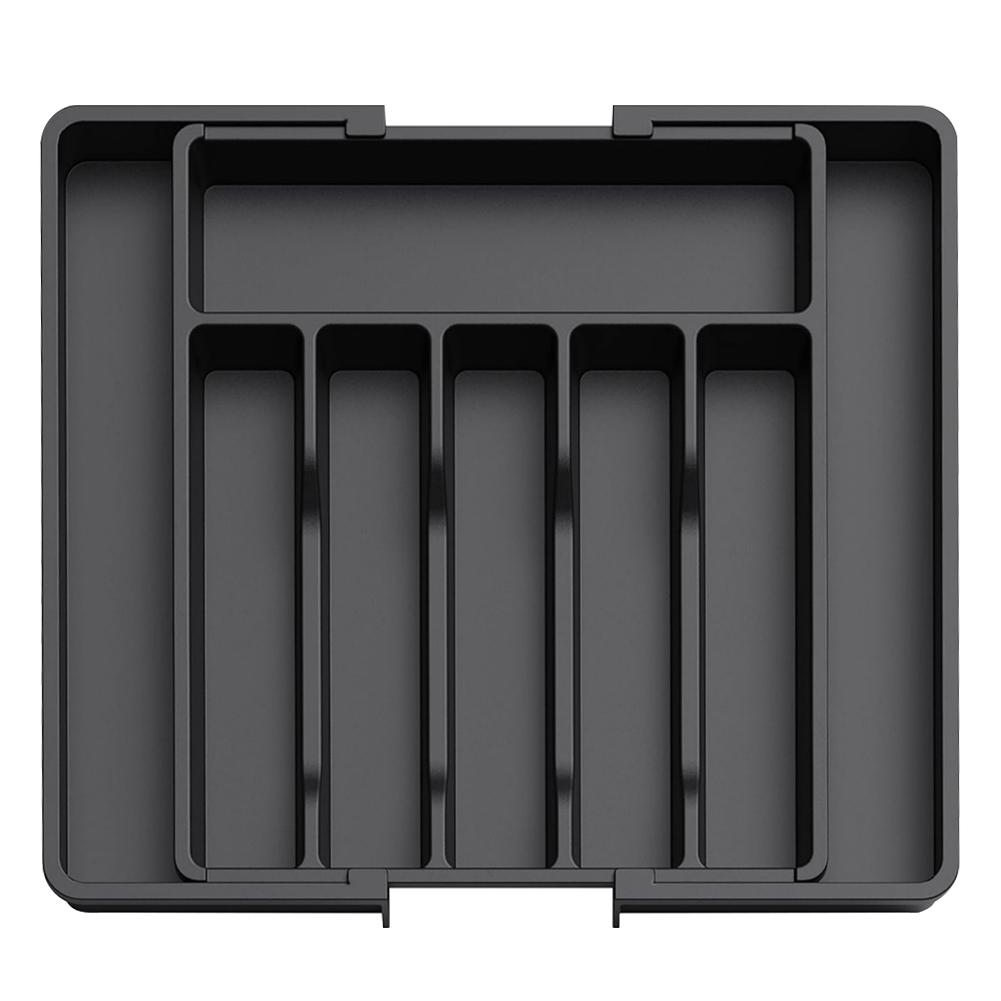 

Регулируемый органайзер для столовых приборов с разделителями, держатель для столовых приборов, пластиковый лоток для хранения ложек, вилок, ножей чёрный