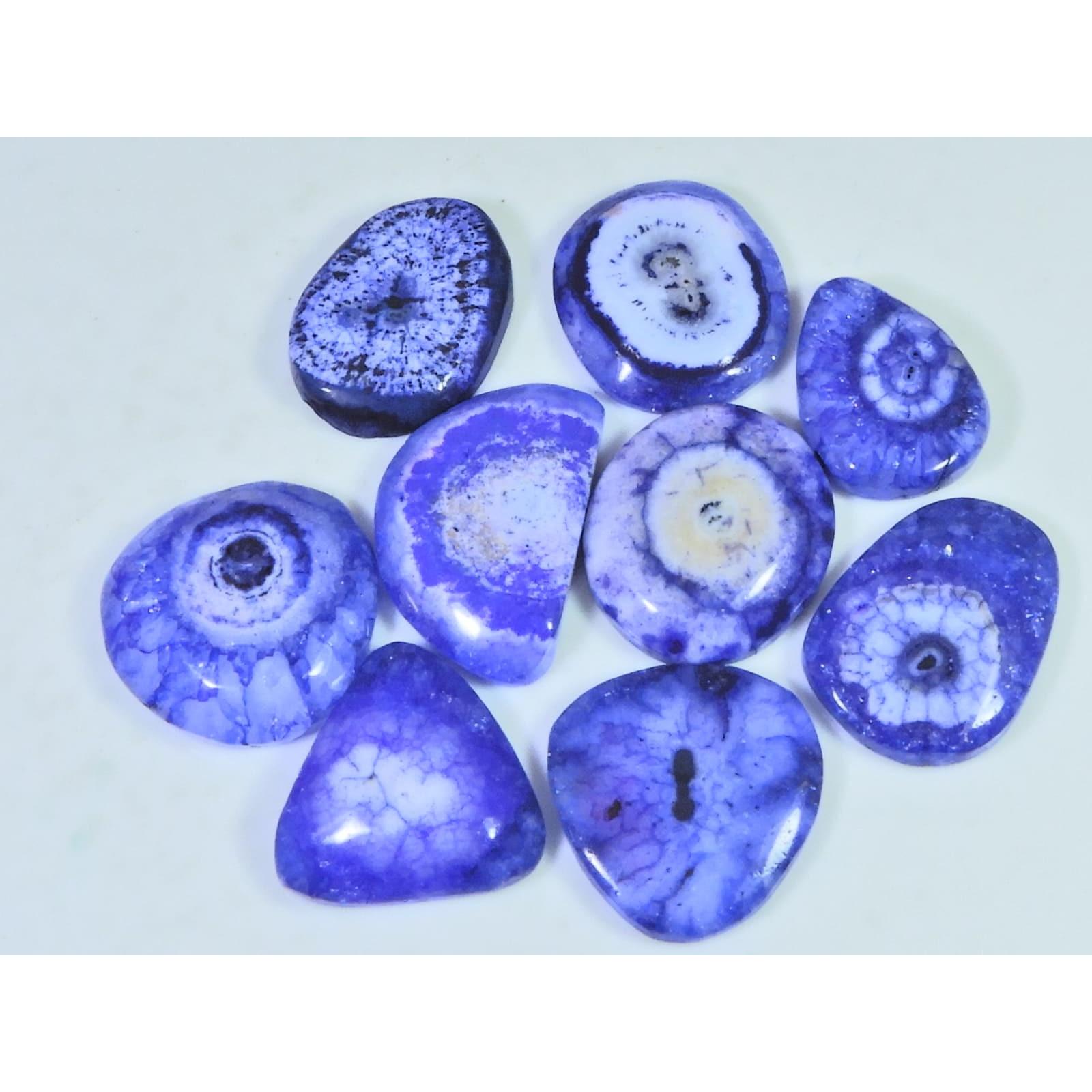

157Cts.Color Enhanced Blue Solar Cab Agate Mix Loose Gemstone 9Pcs Lot C-2138