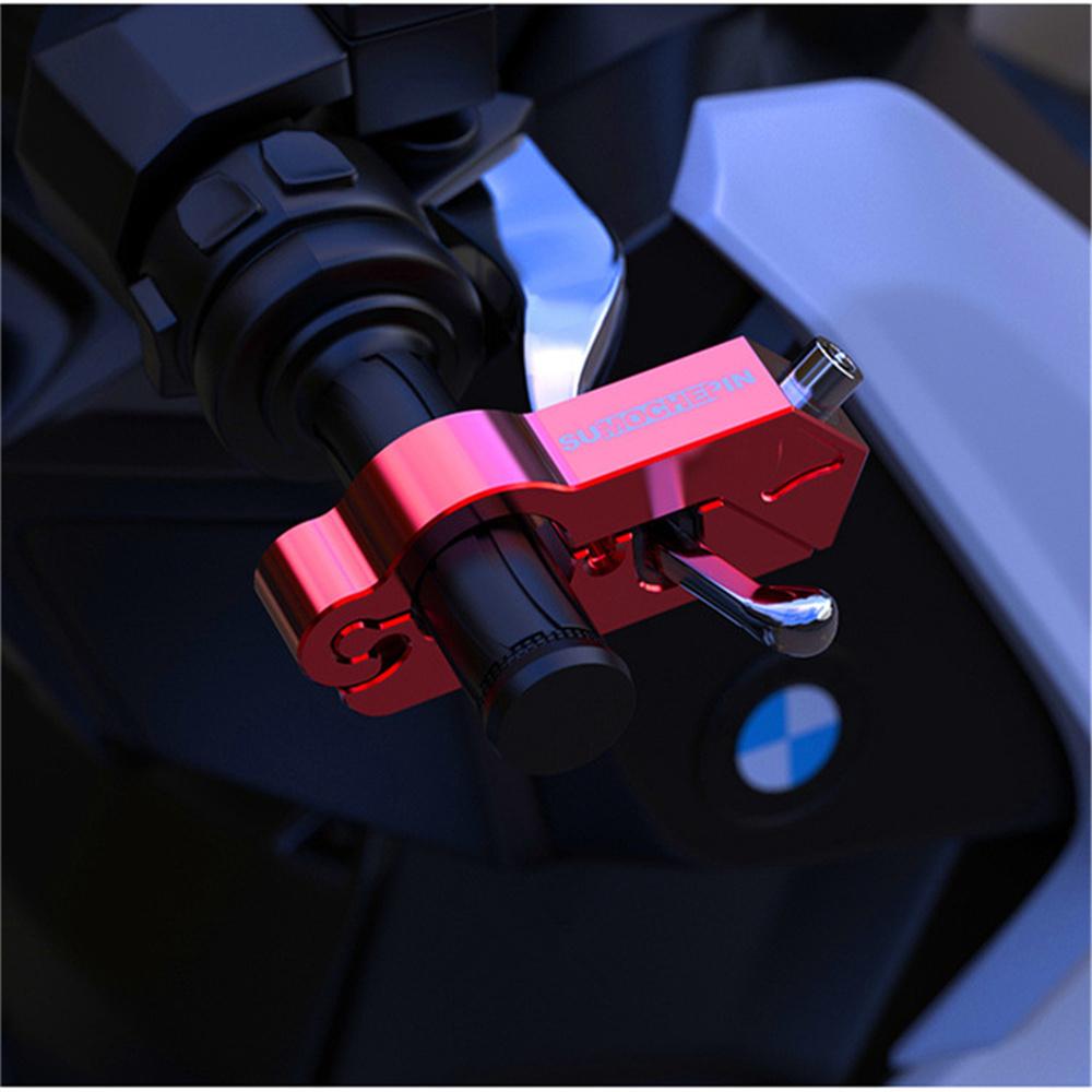 2 In 1 CNC Motorcycle Handlebar Lock Brake Handle Helmet Anti-theft Key Lock Red