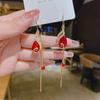 Fashion Atmospheric Red Velvet Bow Earrings Femininity Sweet Flower Long Fringed Versatile Earrings